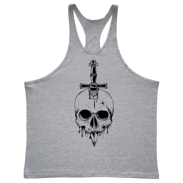 sport grey Men's Skull GYM Stringer Tank Tops