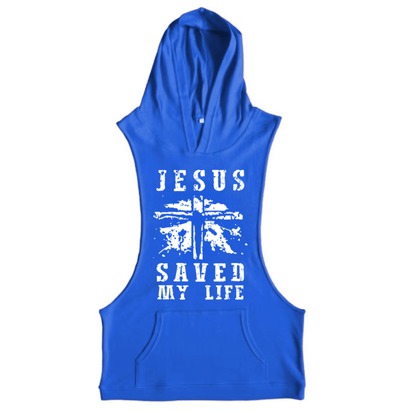 blue Men's JESUS SAVED MY LIFE Graphic Hooded Tank Tops