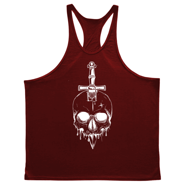 wine red Men's Skull GYM Stringer Tank Tops