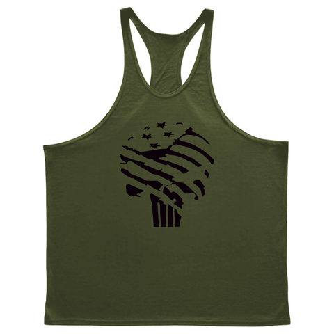 navy green Graphic Running Gym Stringer Tank Tops