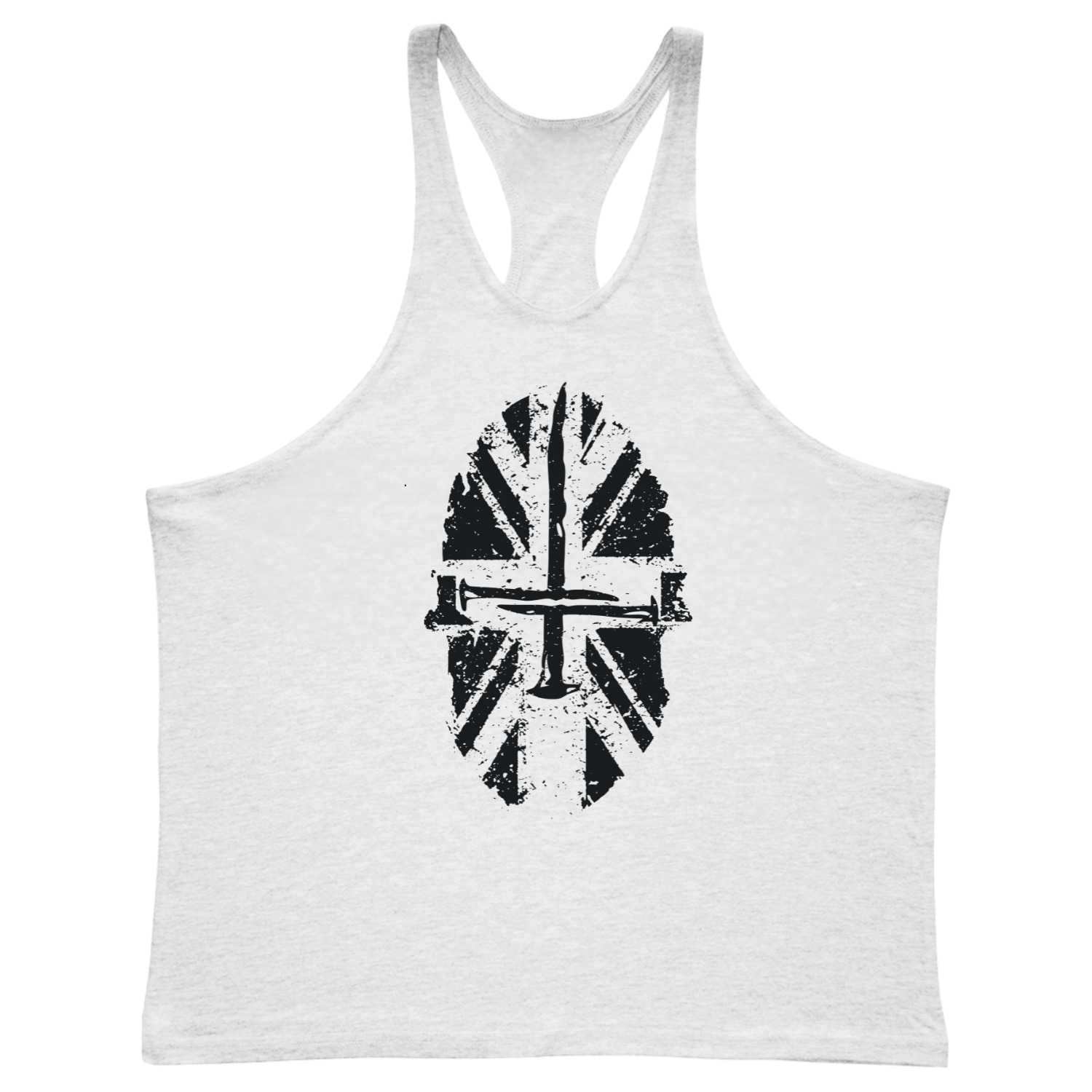 white Men's Spartan Cross Bodybuilding Stringer Tank Tops