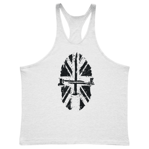 white Men's Spartan Cross Bodybuilding Stringer Tank Tops