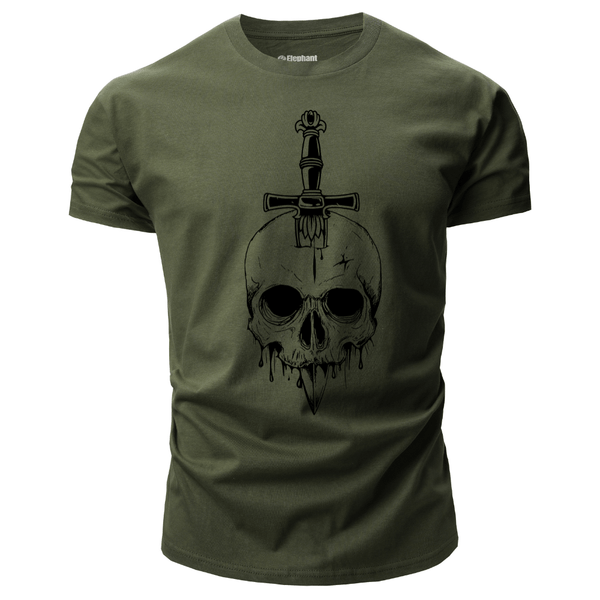 navy green Men's Skull Graphic T-Shirt