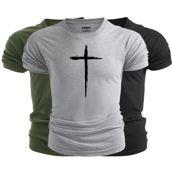 3 Pack Men's Christian Cross Graphic T-Shirt