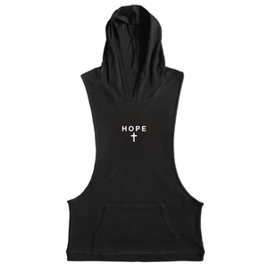 black HOPE Cross Workout Sleeveless Hoodie Tank Tops