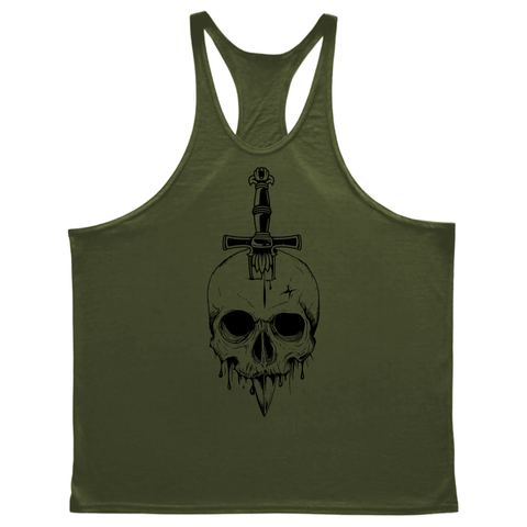 navy green Men's Skull GYM Stringer Tank Tops