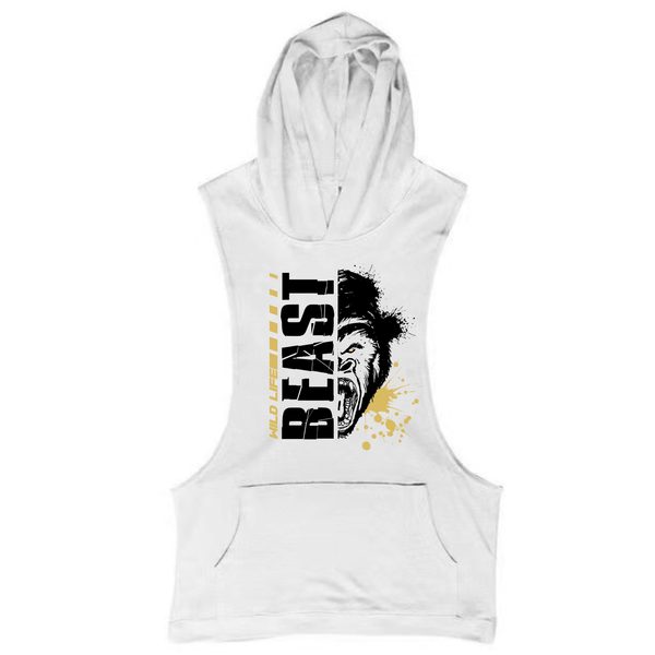 white BEAST Workout Sleeveless Hoodie Tank Tops