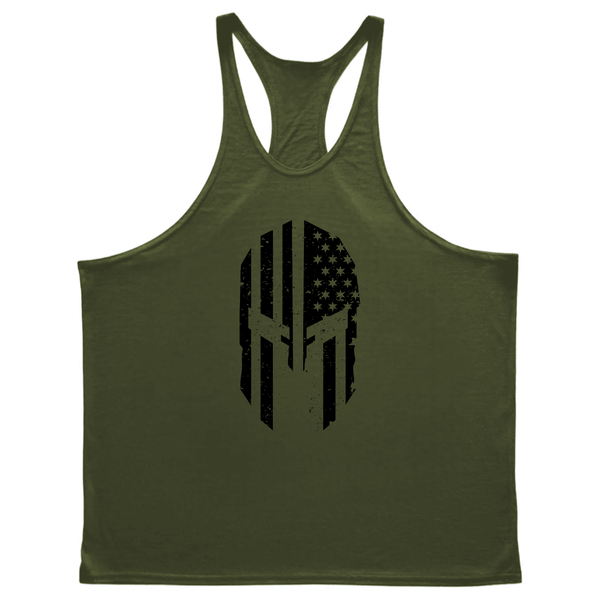 navy green Men's Spartan Workout Stringer Tank Tops