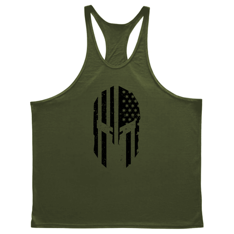 navy green Men's Spartan Workout Stringer Tank Tops