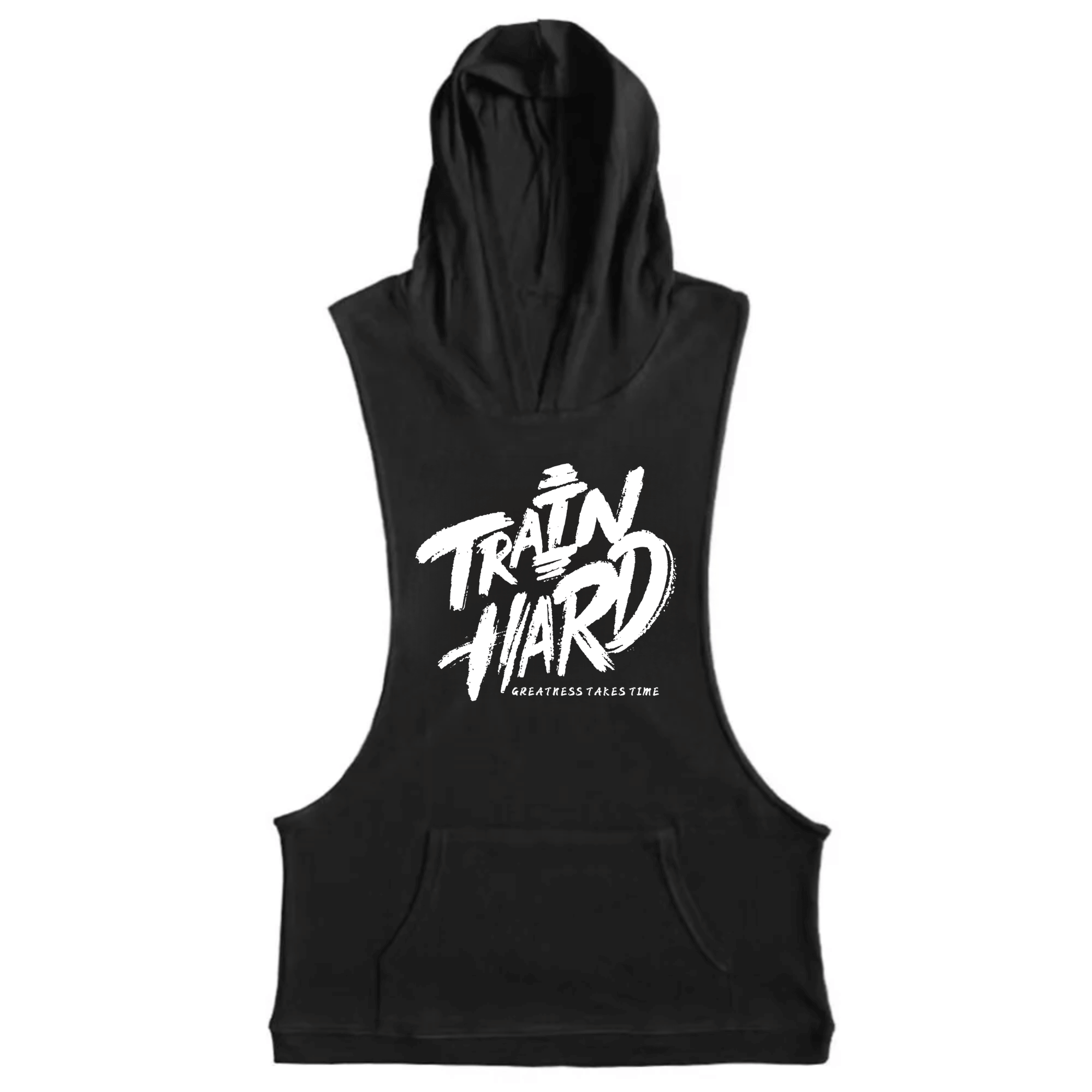 black TRAIN IT HARD Workout Sleeveless Hoodie Tank Tops