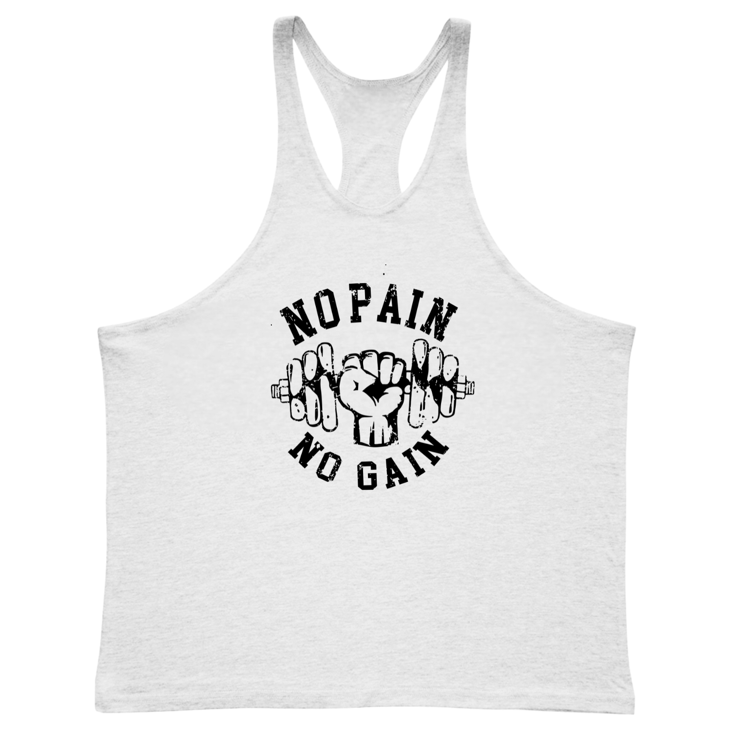 white Men's NO PAIN NO GAIN GYM Stringer Tank Tops