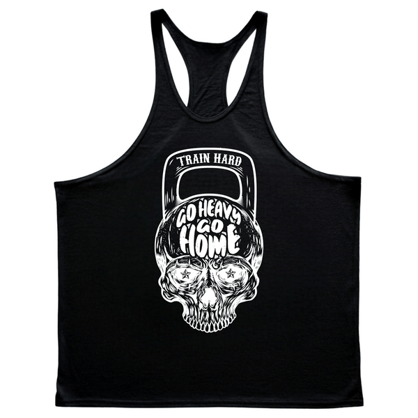 black Men's GO HEAVY GO HOME Bodybuilding Stringer Tank Tops
