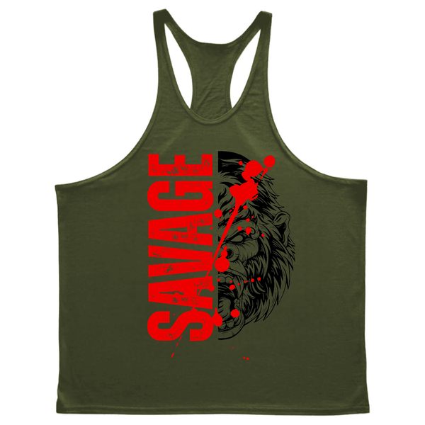 NAVY GREEN Men's BEAST Gym Stringer Tank Tops