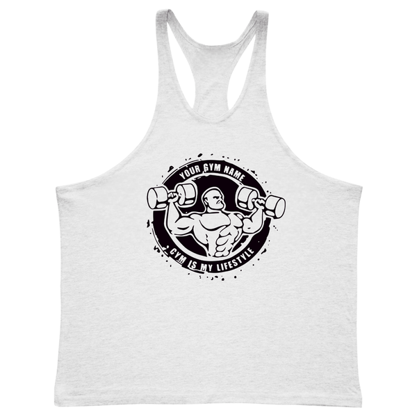 white Men's Gym Y-back Stringer Tank Tops