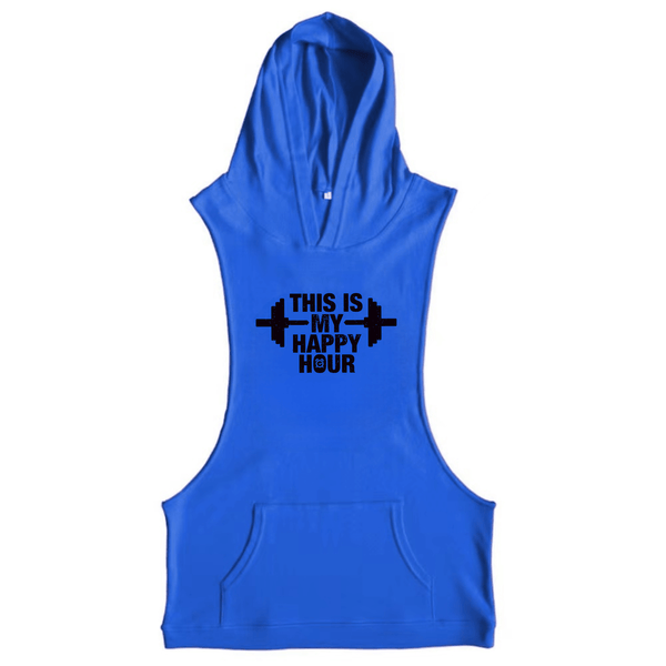 blue This is My Happy Hour Sleeveless Hoodie Tank Tops