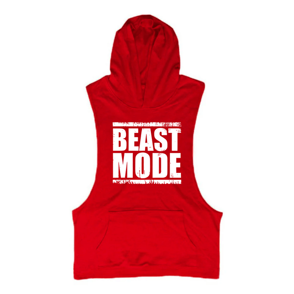 red BEAST MODE Workout Sleeveless Hoodie Tank Tops