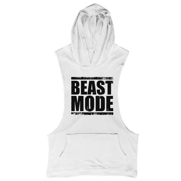 white BEAST MODE Workout Sleeveless Hoodie Tank Tops