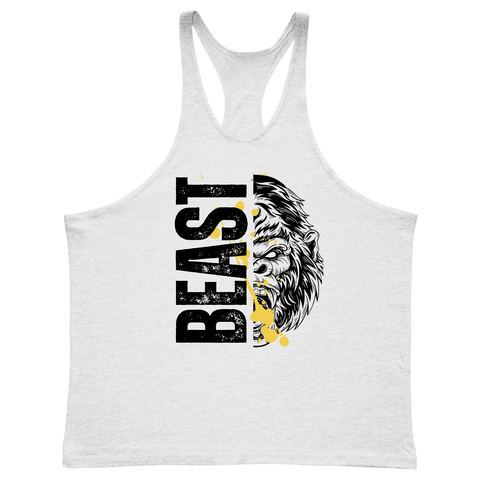 white Men's BEAST Graphic Gym Stringer Tank Tops