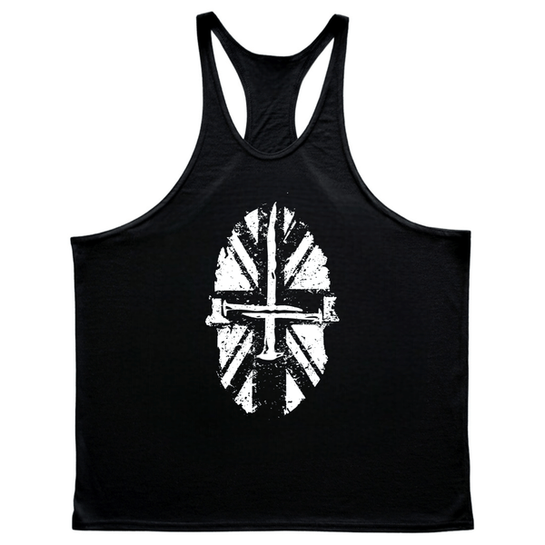 black Men's Spartan Cross Bodybuilding Stringer Tank Tops