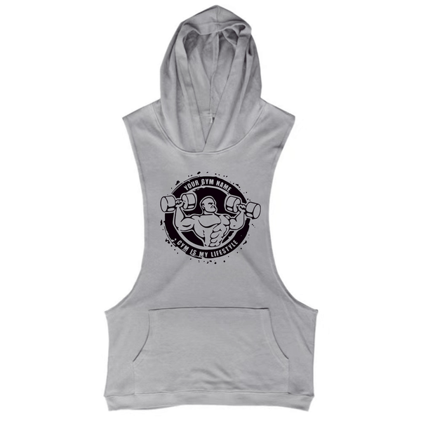 sport grey Muscle Guy Graphic Hoodie Tank Tops