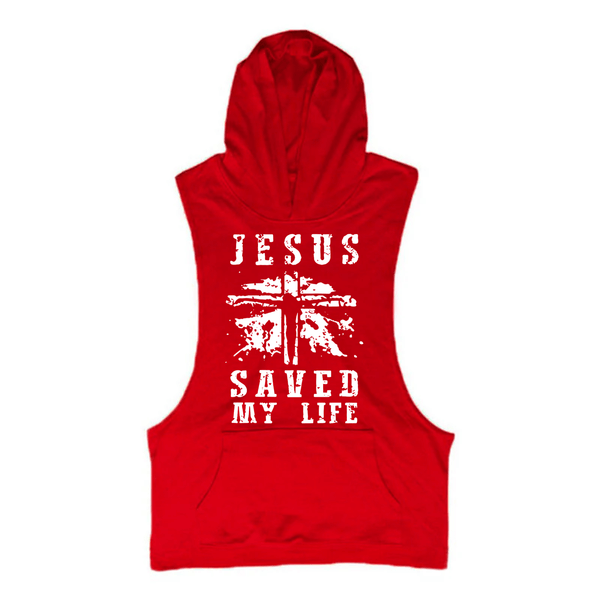 red Men's JESUS SAVED MY LIFE Graphic Hooded Tank Tops