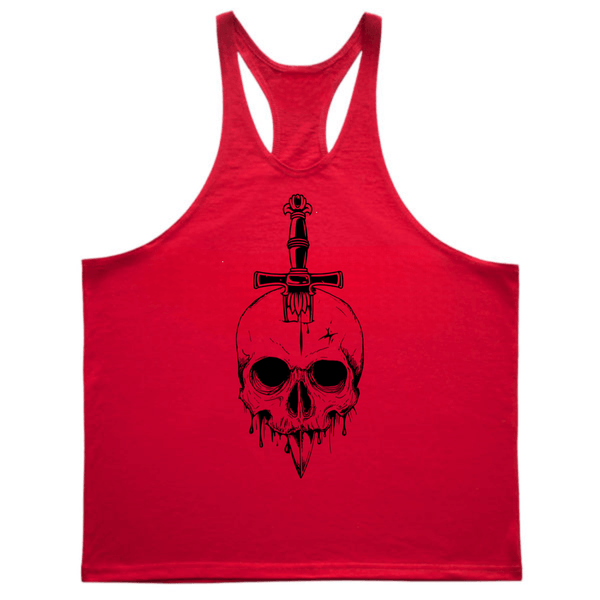 red Men's Skull GYM Stringer Tank Tops