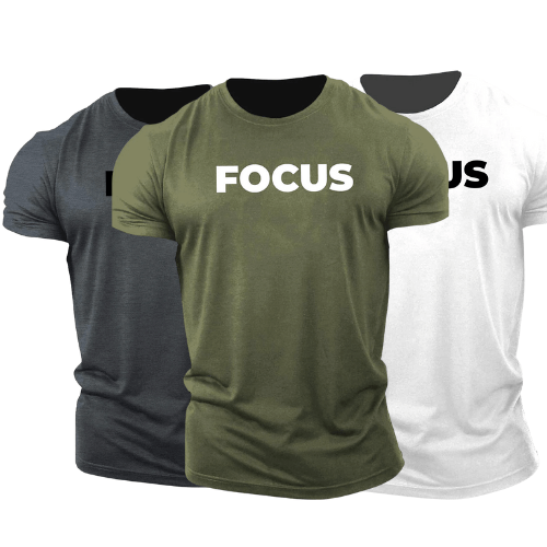 3 Pack Men's FOCUS Letter Printed Fitness Short Sleeve T-shirt