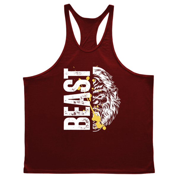 wine red Men's BEAST Graphic Gym Stringer Tank Tops