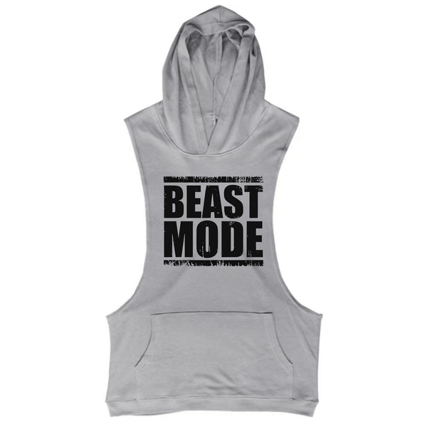 grey BEAST MODE Workout Sleeveless Hoodie Tank Tops