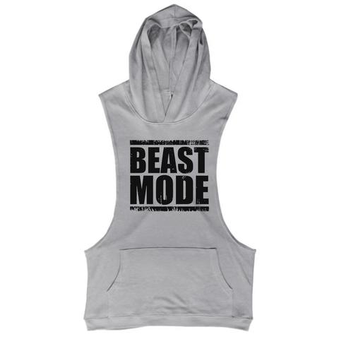 grey BEAST MODE Workout Sleeveless Hoodie Tank Tops
