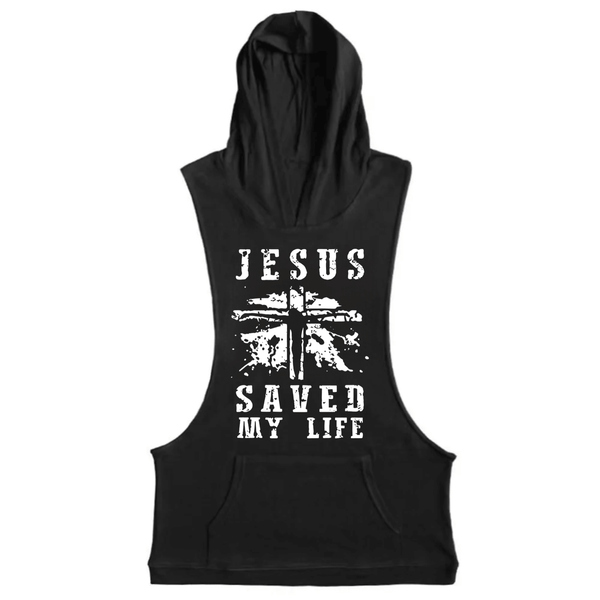 black Men's JESUS SAVED MY LIFE Graphic Hooded Tank Tops