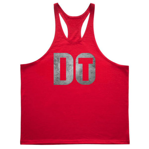 red DO IT Graphic GYM Stringer Tank Tops