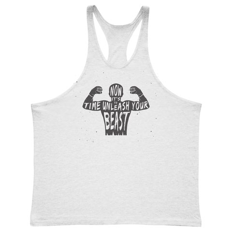 white BEAST MODE Graphic Stringer Tank Tops for Working out