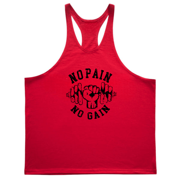 red Men's NO PAIN NO GAIN GYM Stringer Tank Tops