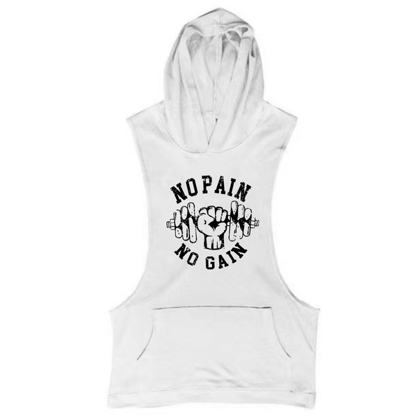 white Men's NO PAIN NO GAIN Graphic Hooded Tank Tops
