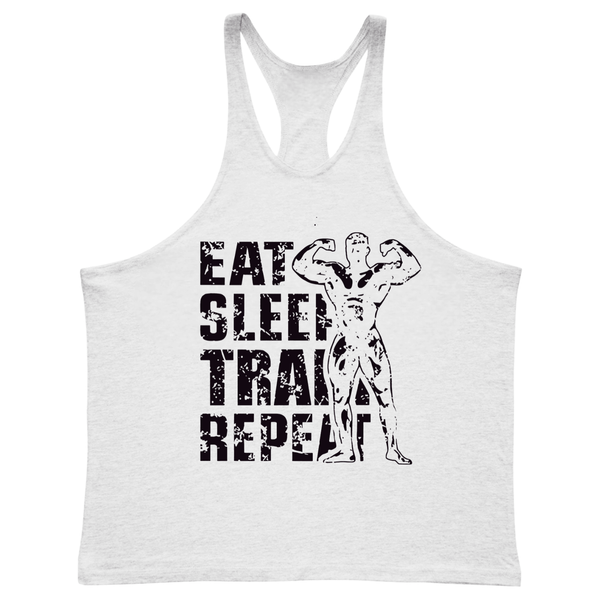white EAT, SLEEP, TRAIN, REPEAT Graphic Stringer Tank Tops