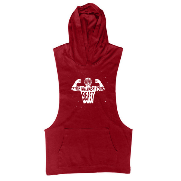 wine red It's TIME TO UNLEASH YOUR BEAST Workout Sleeveless Hoodies
