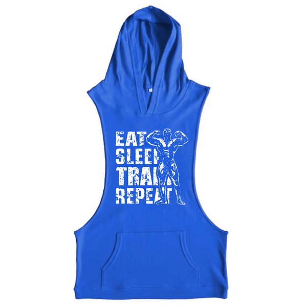 blue Men's EAT SLEEP TRAIN REPEAT Graphic Hooded Tank Tops