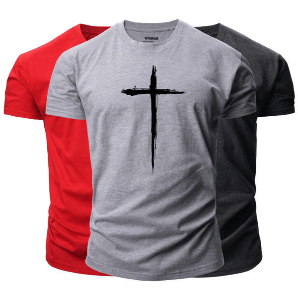 3 Pack Men's Christian Cross Graphic T-Shirt