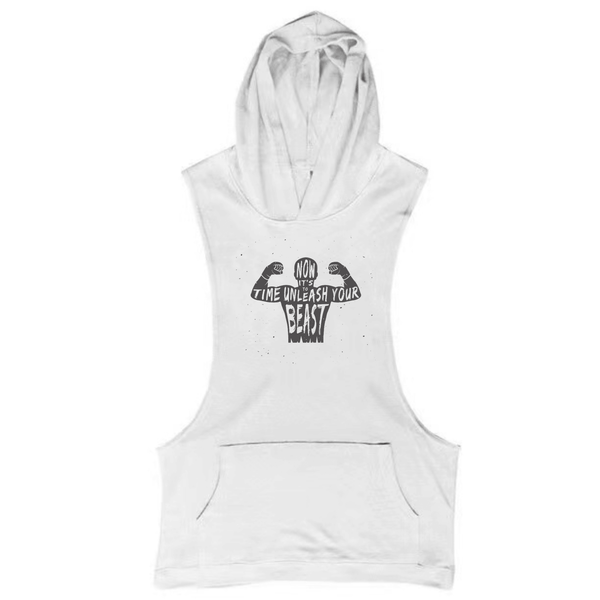 white sleeveless hoodie workout