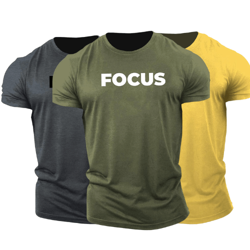 3 Pack Men's FOCUS Letter Printed Fitness Short Sleeve T-shirt