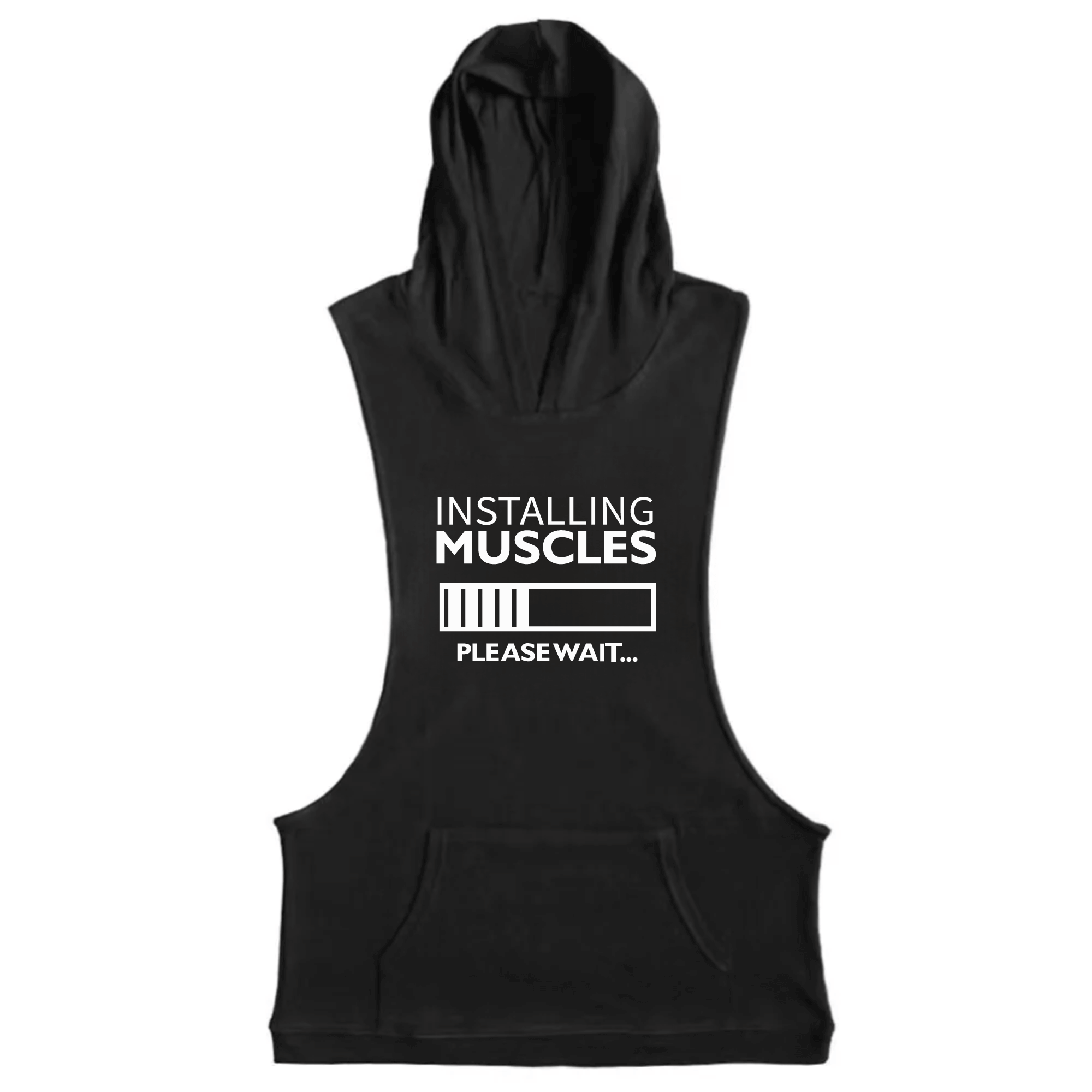 black Men's INSTALLING MUSCLES Sleeveless Hoodie Tank Tops