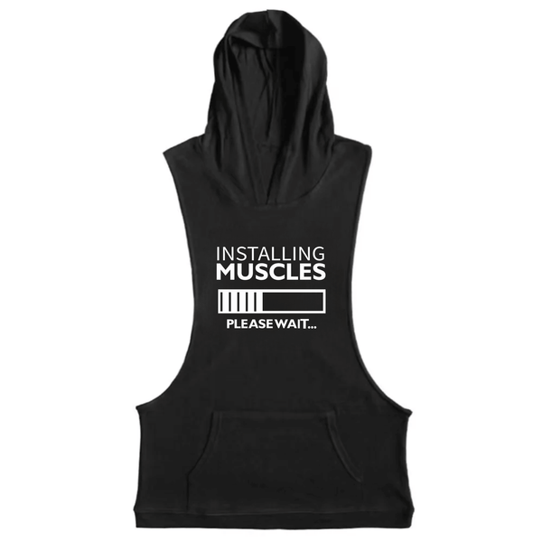 black Men's INSTALLING MUSCLES Sleeveless Hoodie Tank Tops