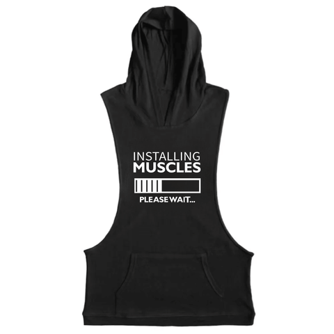 black Men's INSTALLING MUSCLES Sleeveless Hoodie Tank Tops