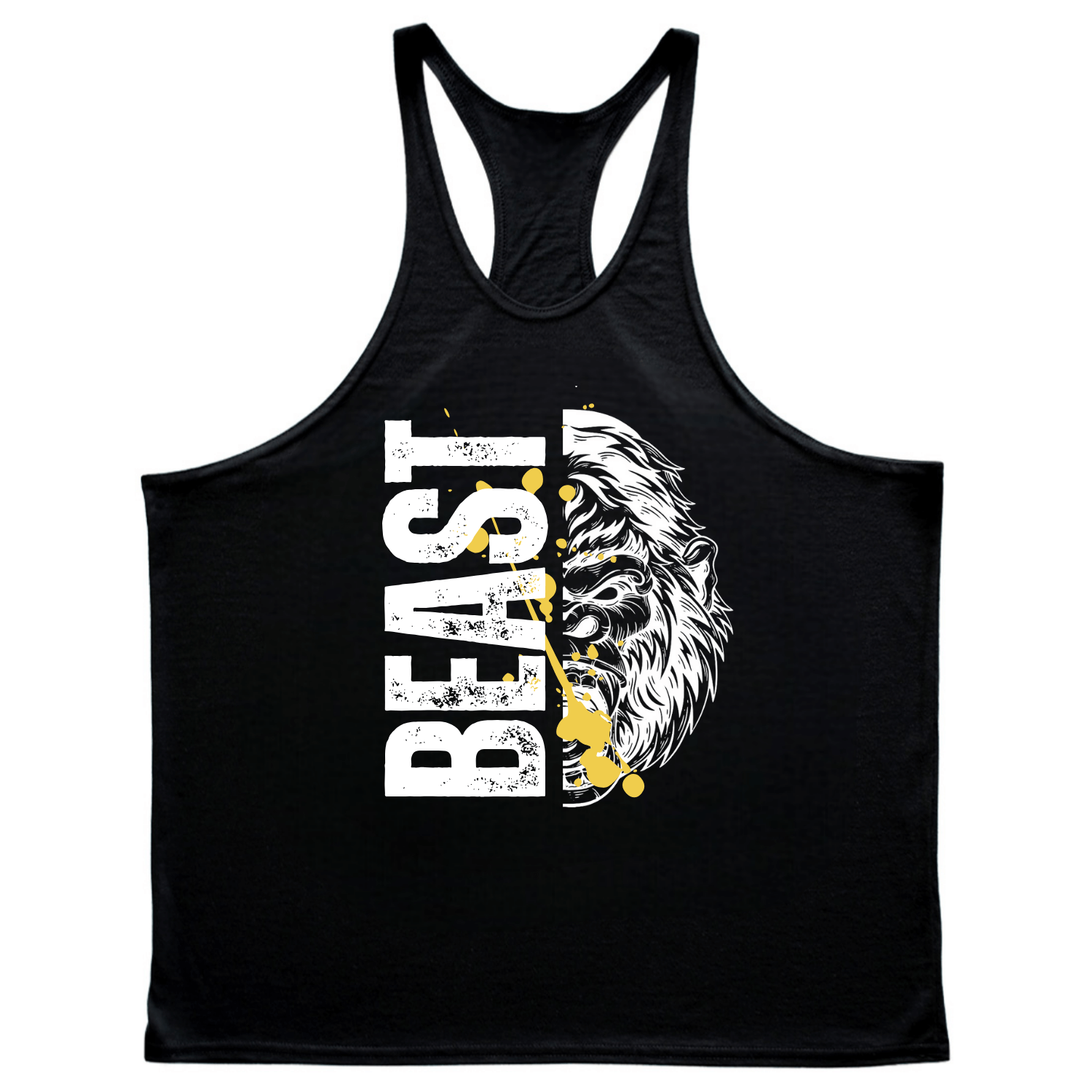 black Men's BEAST Graphic Gym Stringer Tank Tops