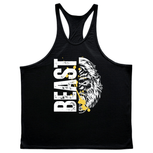 black Men's BEAST Graphic Gym Stringer Tank Tops