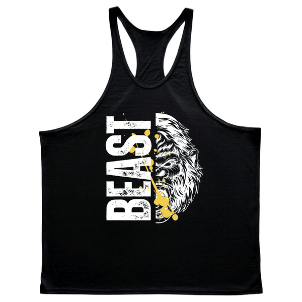 black Men's BEAST Graphic Gym Stringer Tank Tops