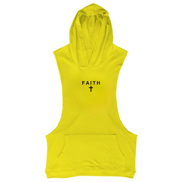 yellow FAITH Cross Workout Sleeveless Hoodie Tank Tops
