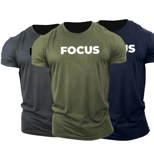 3 Pack Men's FOCUS Letter Printed Fitness Short Sleeve T-shirt