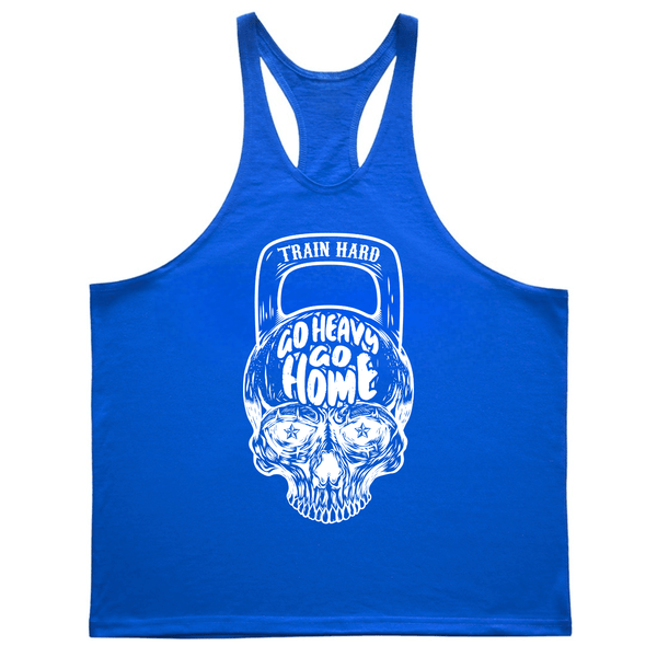 blue Men's GO HEAVY GO HOME Bodybuilding Stringer Tank Tops